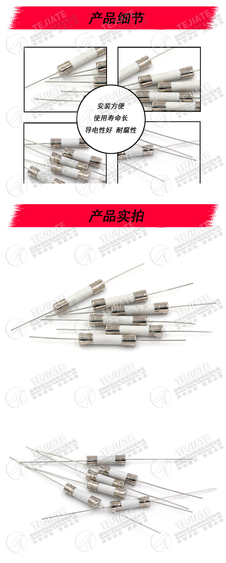 带引脚陶瓷保险丝 5*20/6*30MM 熔断器 250V 1A2A3A5A8A10A-30A