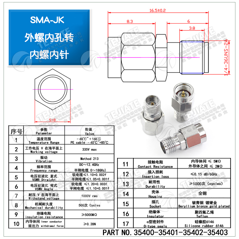 SMA射频转接头 SMA-JK公头转母头内螺内针转外螺内孔连接器 0-18G