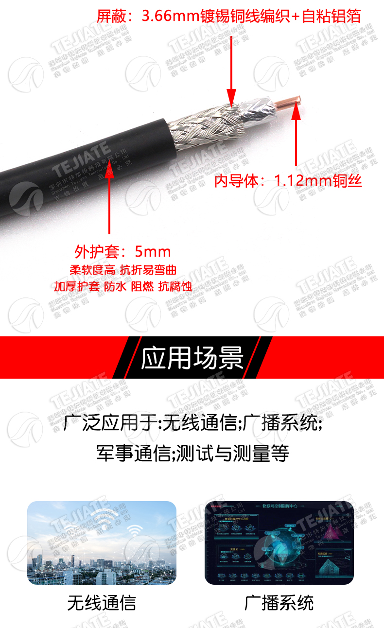 LMR200物理发泡射频馈线 50-3电缆低损耗低衰减信号同轴线 50欧姆