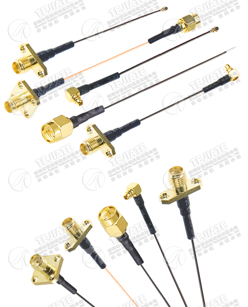 IPEX转菱形法兰盘2孔外螺内孔SMA-KF射频转接线4孔连接线MMCX弯头