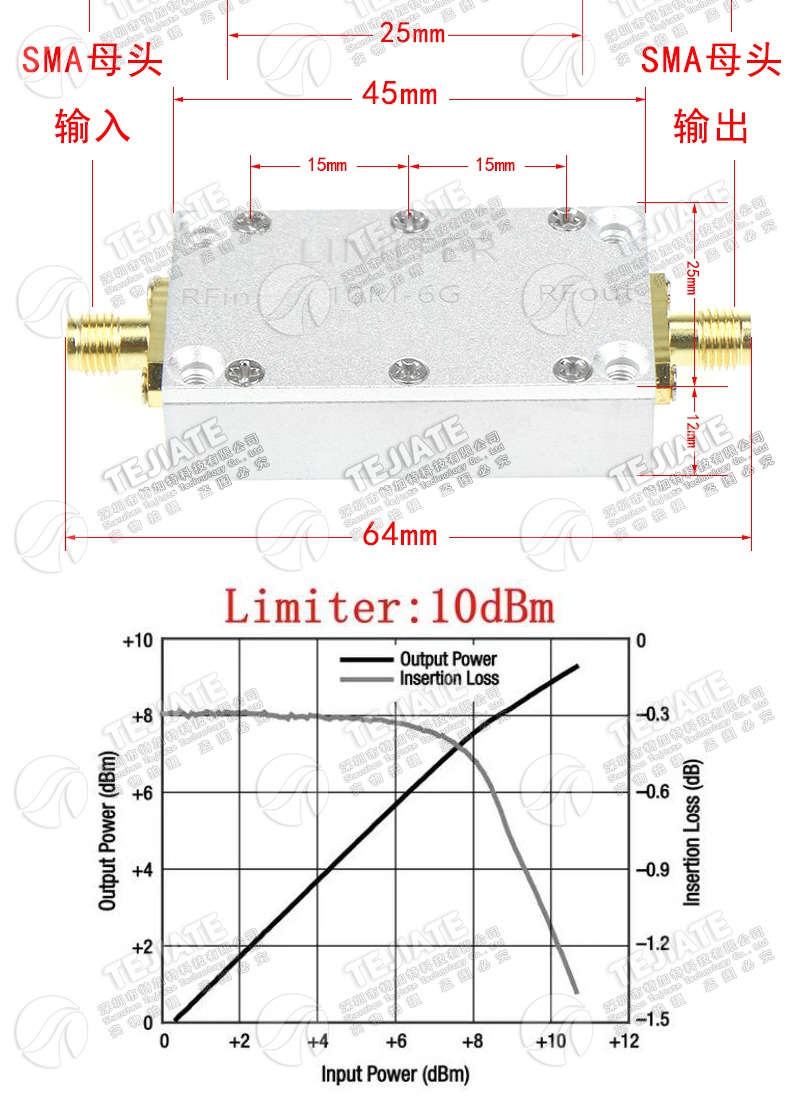 特加特 SMA射频限幅器 10M-6GHz 0dBm/10dBm/20dBm PIN二极管